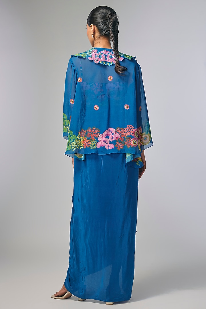 Blue Organza Embroidered Cape Set by Soup by Sougat Paul at Pernia's Pop Up Shop