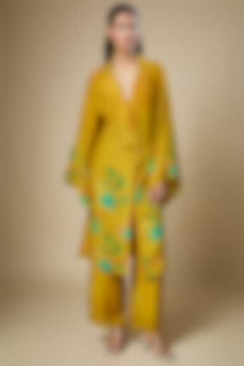 Dark Mustard Flat Chiffon Embellished Kurta Set by Soup by Sougat Paul at Pernia's Pop Up Shop