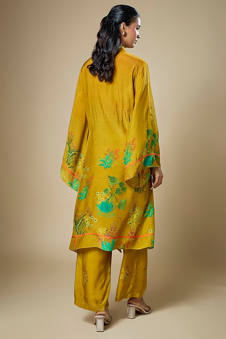 Dark Mustard Flat Chiffon Embellished Kurta Set by Soup by Sougat Paul at Pernia's Pop Up Shop