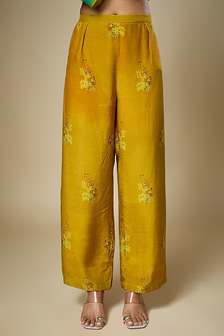 Dark Mustard Flat Chiffon Embellished Kurta Set by Soup by Sougat Paul at Pernia's Pop Up Shop