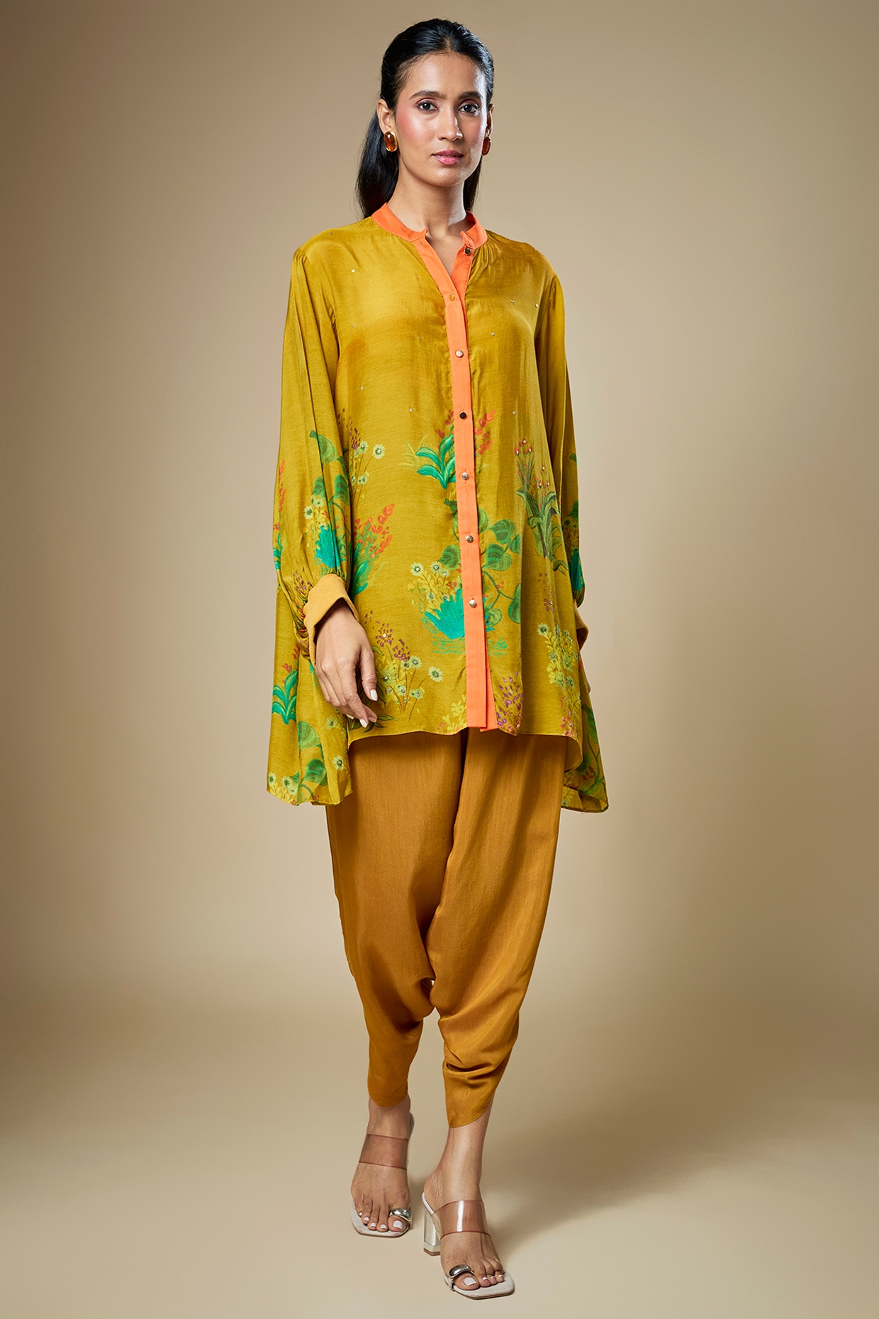 Soup by Sougat Paul Dark Mustard Flat Chiffon Embellished Kurta Set
