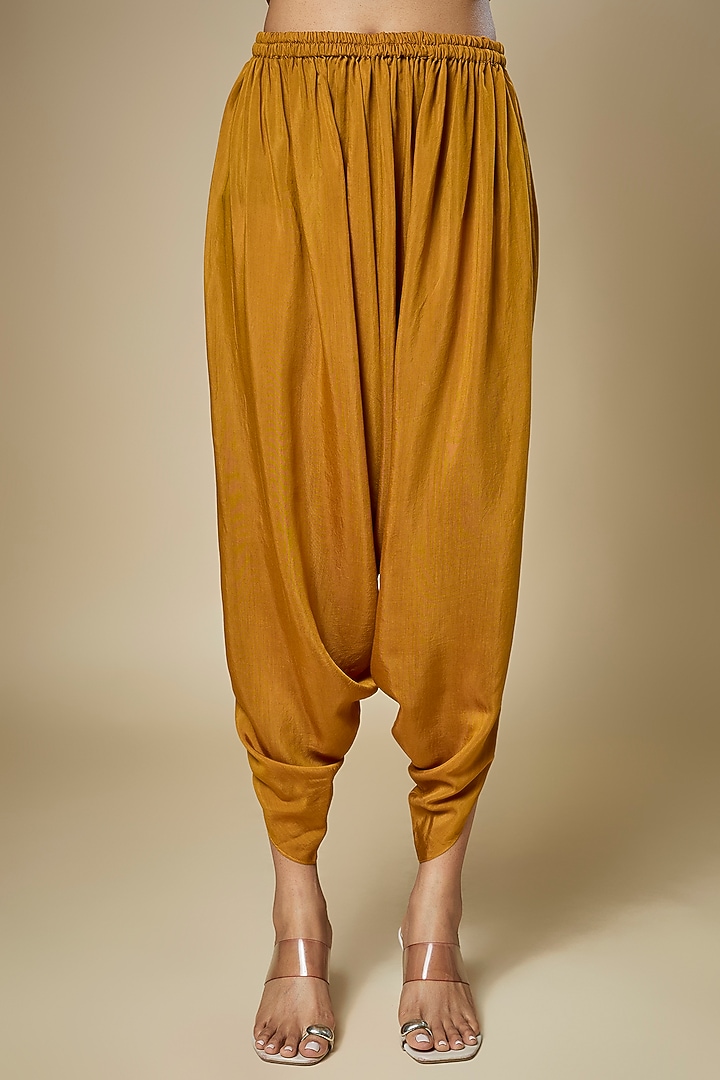 Dark Mustard Flat Chiffon Embellished Kurta Set by Soup by Sougat Paul at Pernia's Pop Up Shop