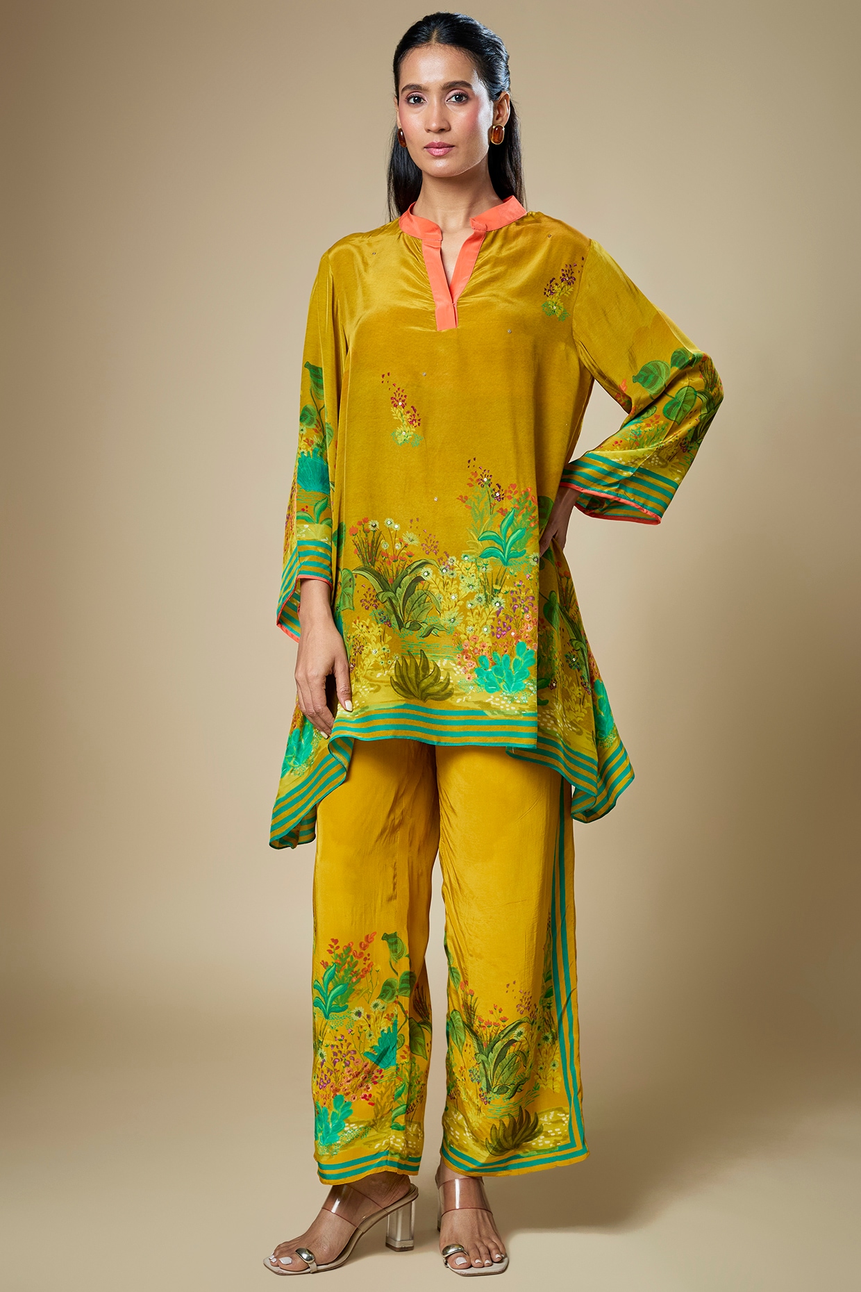 Soup by Sougat Paul Dark Mustard Crepe Embellished Kurta Set