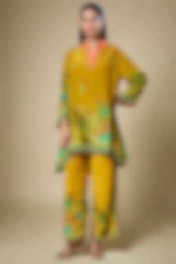 Dark Mustard Crepe Embellished Kurta Set by Soup by Sougat Paul at Pernia's Pop Up Shop