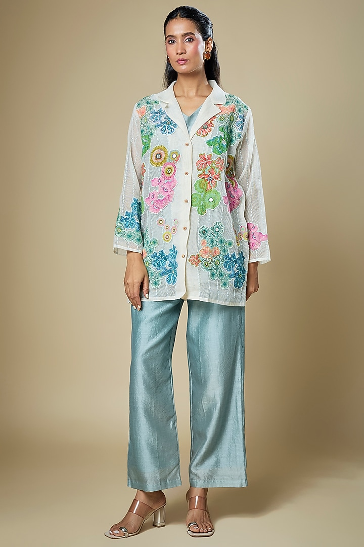 Multi-Colored Handloom Net Applique Embroidered Co-Ord Set by Soup by Sougat Paul at Pernia's Pop Up Shop