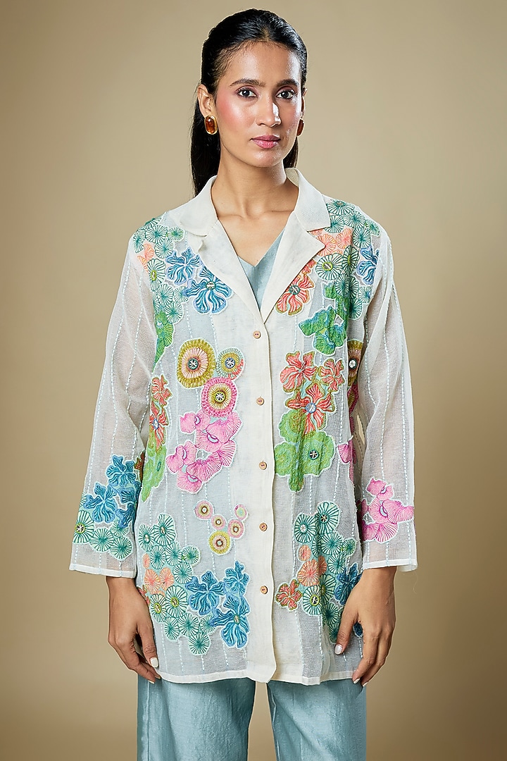 Multi-Colored Handloom Net Applique Embroidered Co-Ord Set by Soup by Sougat Paul at Pernia's Pop Up Shop