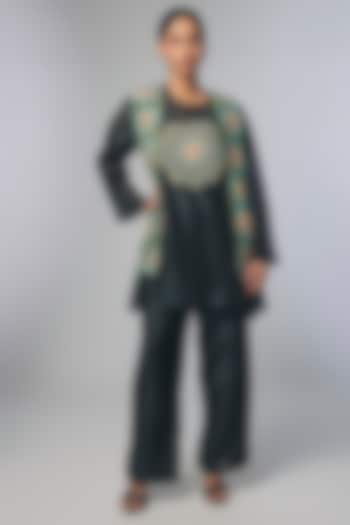 Black Chanderi Embellished Jacket Set by Soup by Sougat Paul at Pernia's Pop Up Shop