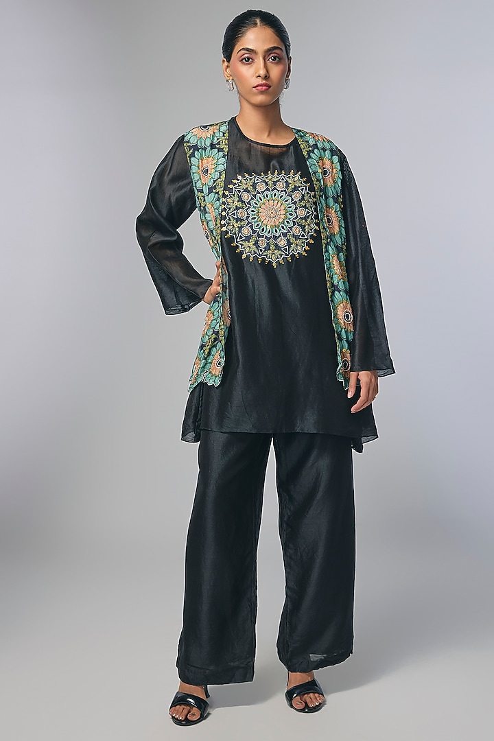 Black Chanderi Embellished Jacket Set by Soup by Sougat Paul at Pernia's Pop Up Shop