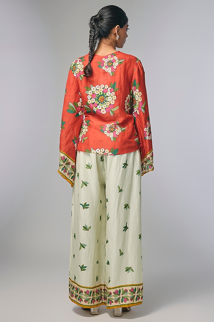 Red Linen Silk Embellished Co-Ord Set by Soup by Sougat Paul at Pernia's Pop Up Shop