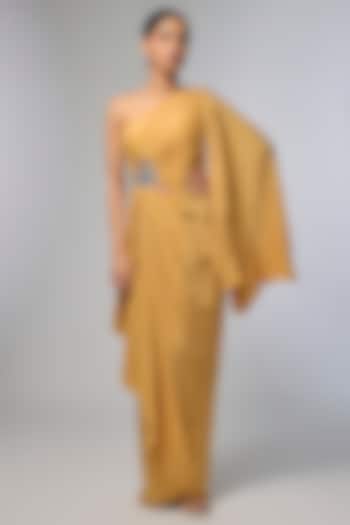 Beige Crepe Embellished Draped Vacation Dress by Soup by Sougat Paul at Pernia's Pop Up Shop