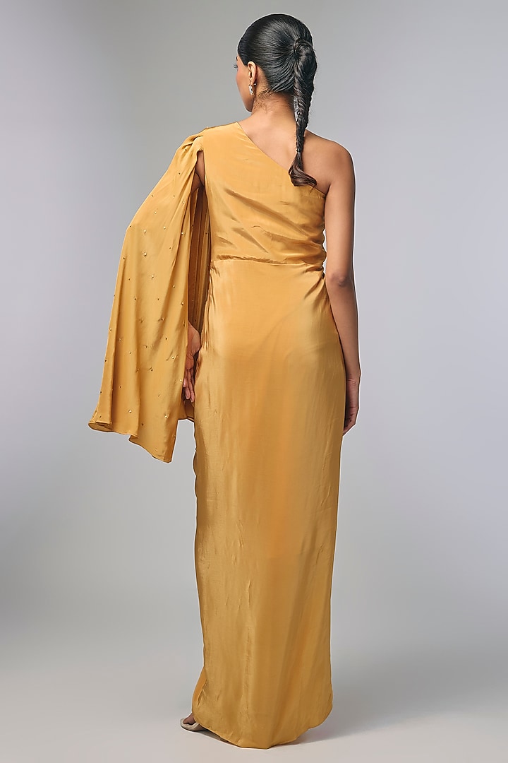 Beige Crepe Embellished Draped Vacation Dress by Soup by Sougat Paul at Pernia's Pop Up Shop