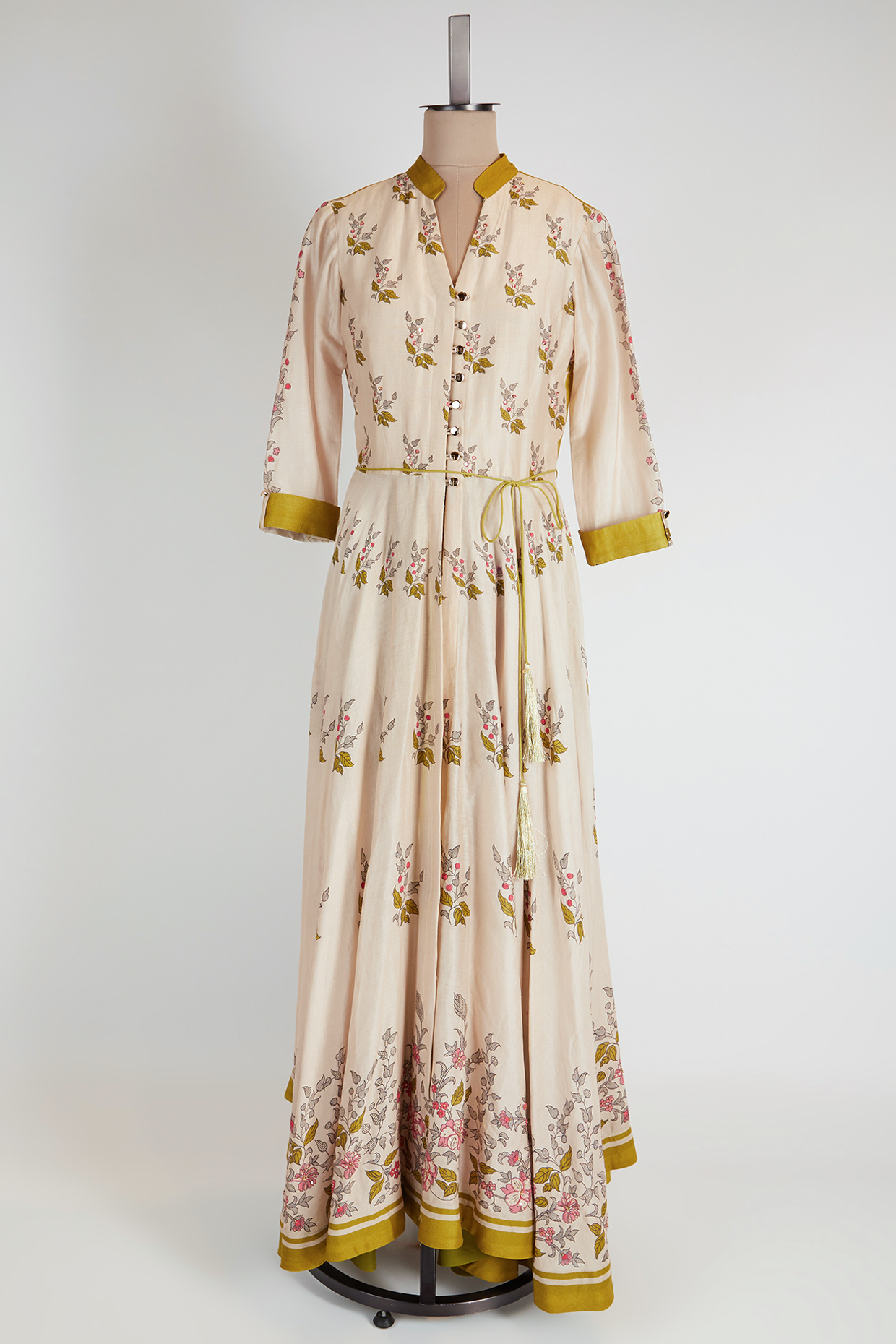 Ivory Party Wear Anarkali Set With Cuff Detailing by Soup by Sougat Paul at Pernia's Pop Up Shop