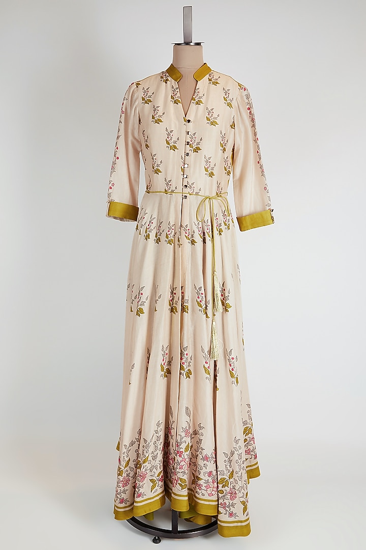 Ivory Party Wear Anarkali Set With Cuff Detailing by Soup by Sougat Paul at Pernia's Pop Up Shop