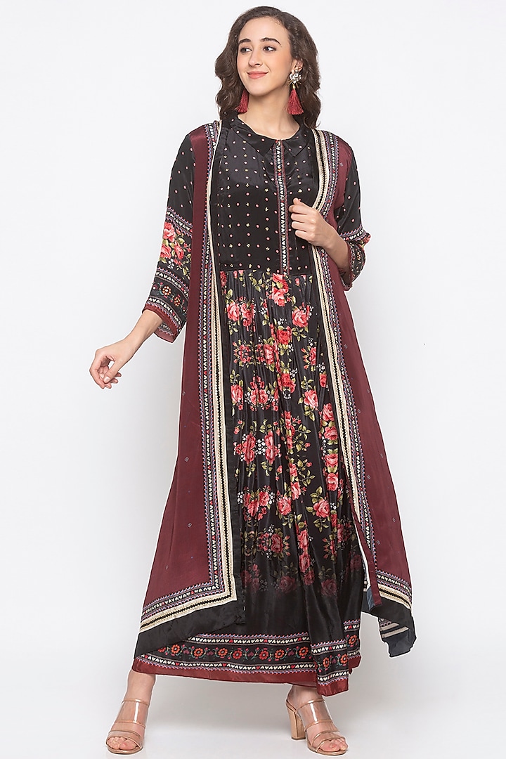 Multi Colored Embroidered & Printed Jacket With Maxi Dress Design by ...
