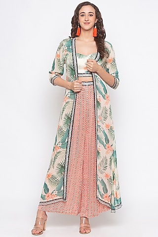 Multi Colored Printed Embroidered Jacket With Bustier & Pants by Soup by Sougat Paul