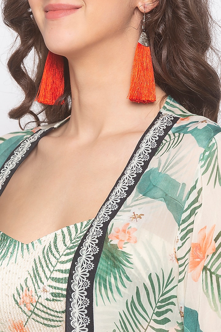 Multi Colored Printed Embroidered Jacket With Bustier & Pants by Soup by Sougat Paul at Pernia's Pop Up Shop