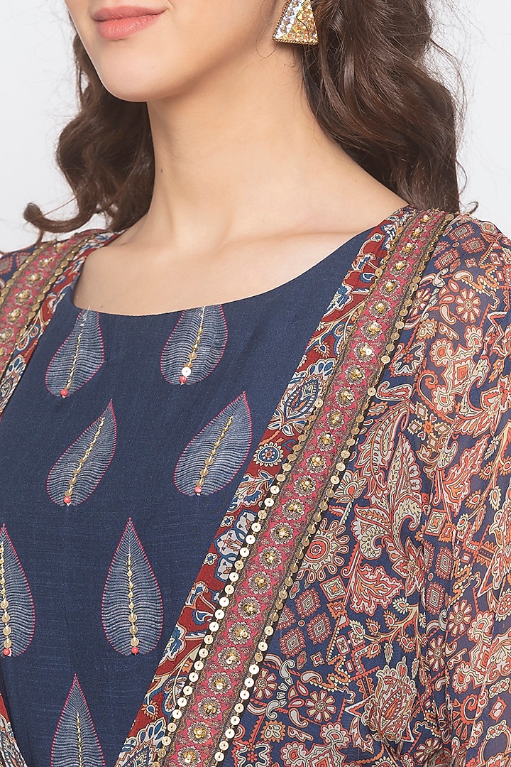 Off White & Blue Embroidered Printed Jacket Set by Soup by Sougat Paul at Pernia's Pop Up Shop
