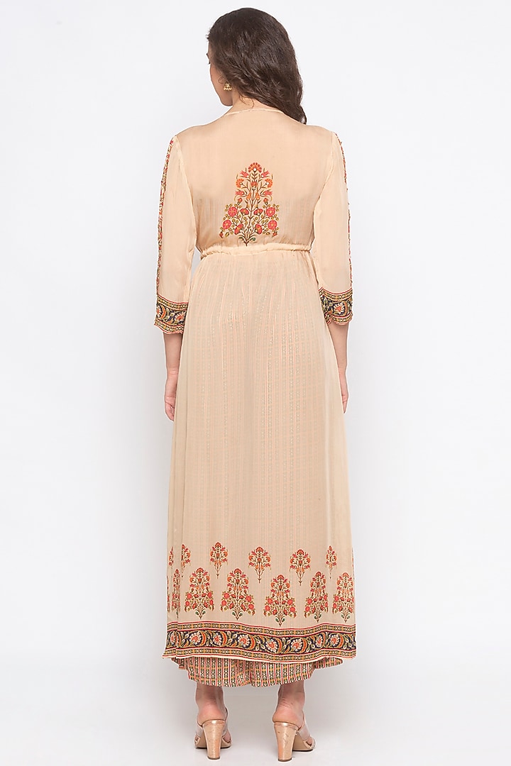 Beige & Orange Embroidered Printed Jacket Set by Soup by Sougat Paul at Pernia's Pop Up Shop