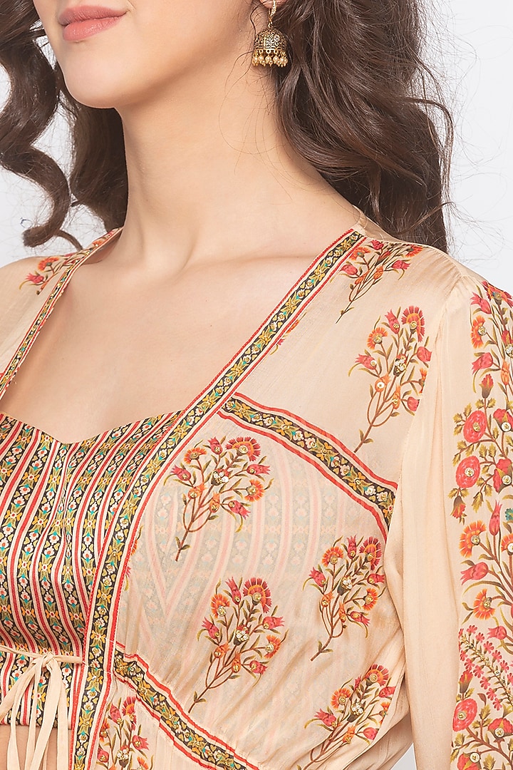 Beige & Orange Embroidered Printed Jacket Set by Soup by Sougat Paul at Pernia's Pop Up Shop
