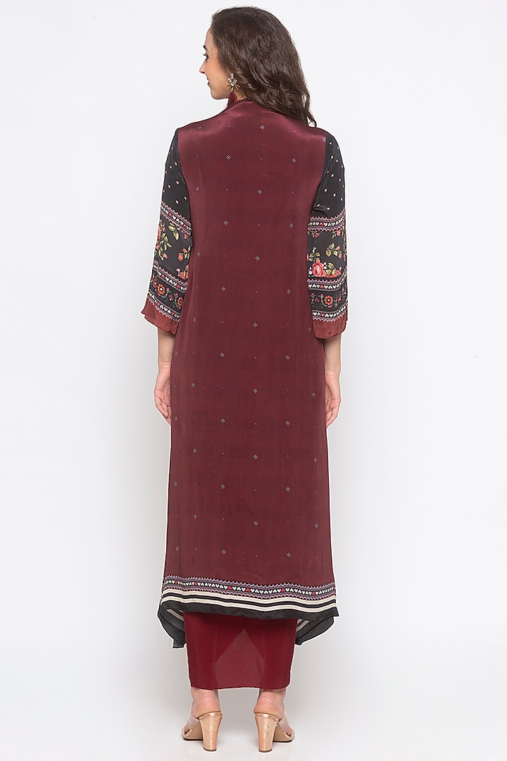 Maroon & Black Embroidered Printed Jacket With Vacation Dress by Soup by Sougat Paul at Pernia's Pop Up Shop