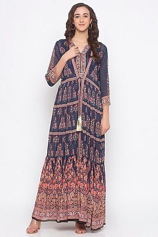 Blue Embroidered & Printed Jacket Set by Soup by Sougat Paul