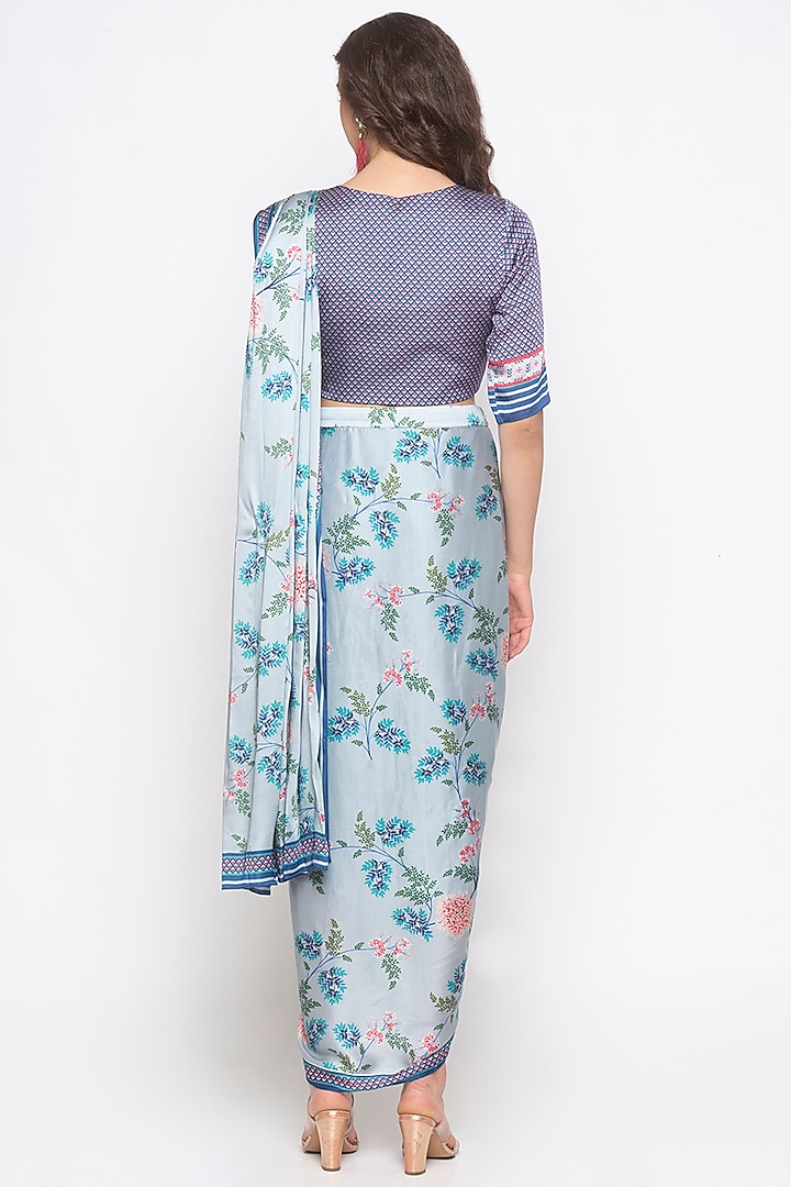 Blue Printed Pre-Stitched Party Wear Saree Set by Soup by Sougat Paul at Pernia's Pop Up Shop