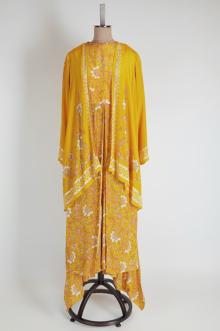 Yellow Printed Layered Jumpsuit by Soup by Sougat Paul