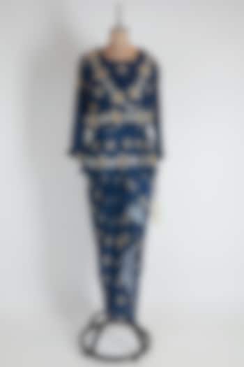 Blue Printed & Embroidered Skirt Set by Soup by Sougat Paul