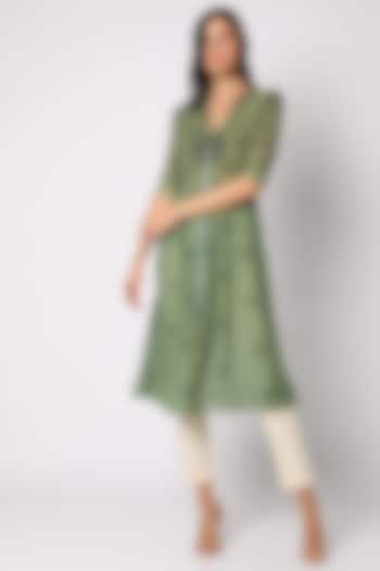Green Georgette Printed Tunic by Soup by Sougat Paul