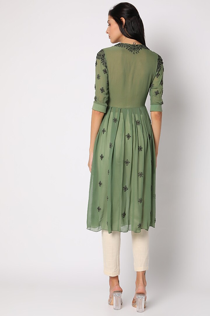 Green Georgette Printed Tunic by Soup by Sougat Paul at Pernia's Pop Up Shop