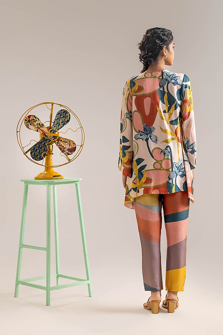 Beige Chanderi Floral Printed Co-Ord Set by Soup by Sougat Paul at Pernia's Pop Up Shop
