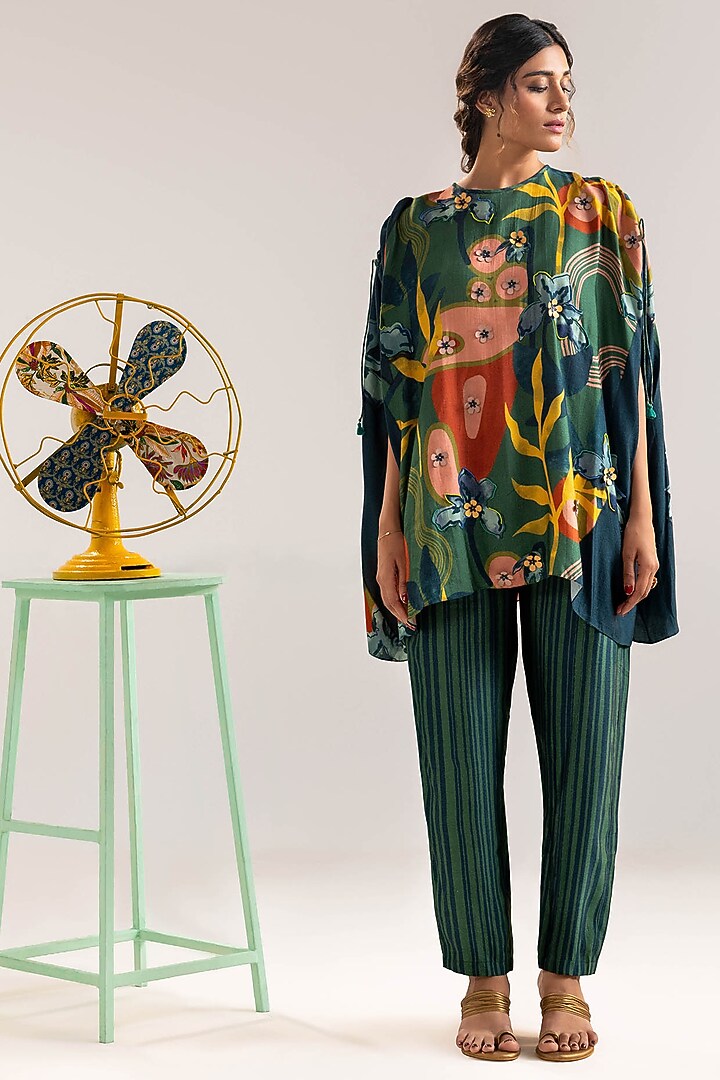Green Chanderi Floral Printed Co-Ord Set by Soup by Sougat Paul at Pernia's Pop Up Shop