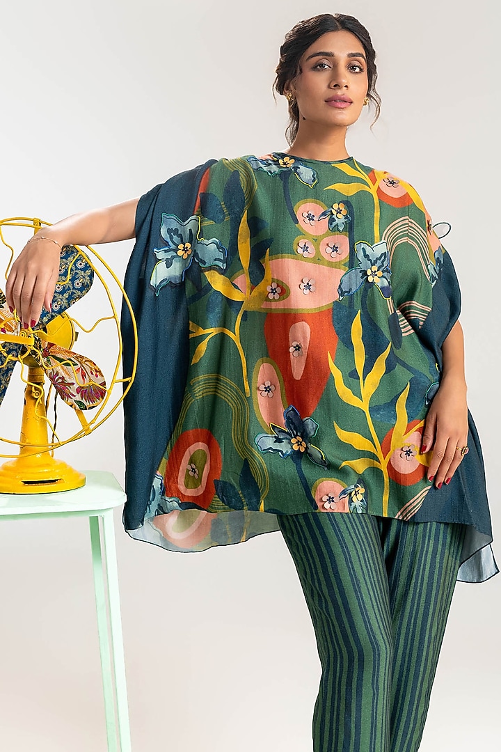 Green Chanderi Floral Printed Co-Ord Set by Soup by Sougat Paul at Pernia's Pop Up Shop