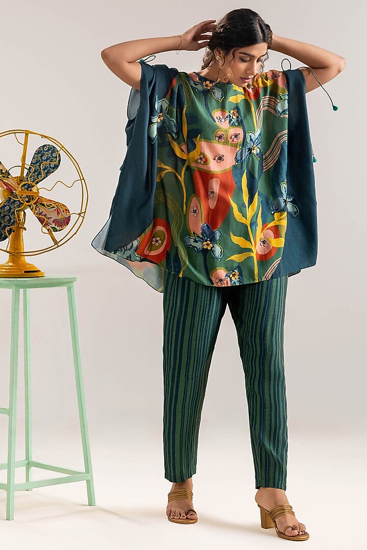 Green Chanderi Floral Printed Co-Ord Set by Soup by Sougat Paul at Pernia's Pop Up Shop