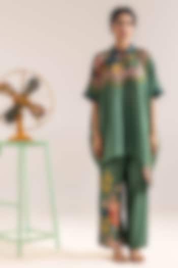 Green Chanderi Floral Printed Co-Ord Set by Soup by Sougat Paul at Pernia's Pop Up Shop