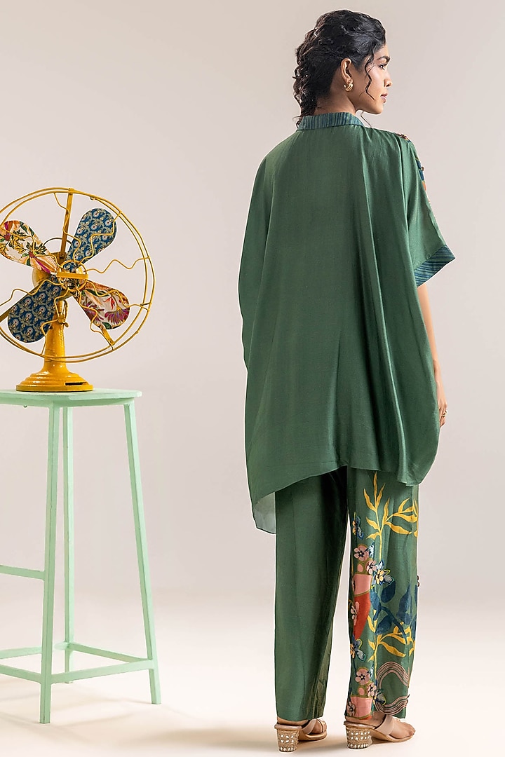 Green Chanderi Floral Printed Co-Ord Set by Soup by Sougat Paul at Pernia's Pop Up Shop