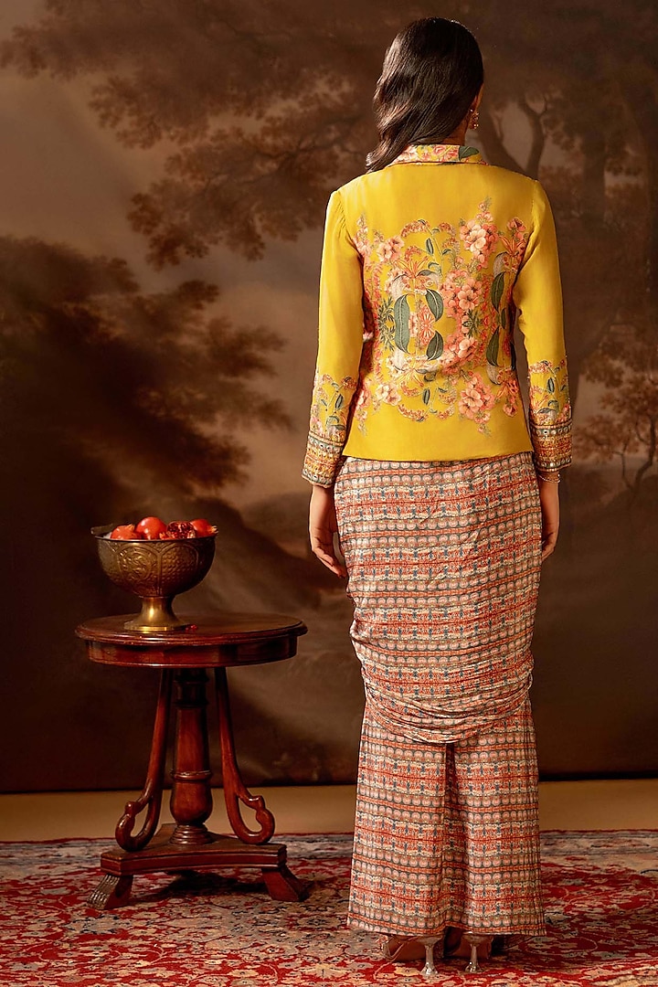Multi-Colored Crepe Draped Jacket Party Wear Saree Set by Soup by Sougat Paul at Pernia's Pop Up Shop