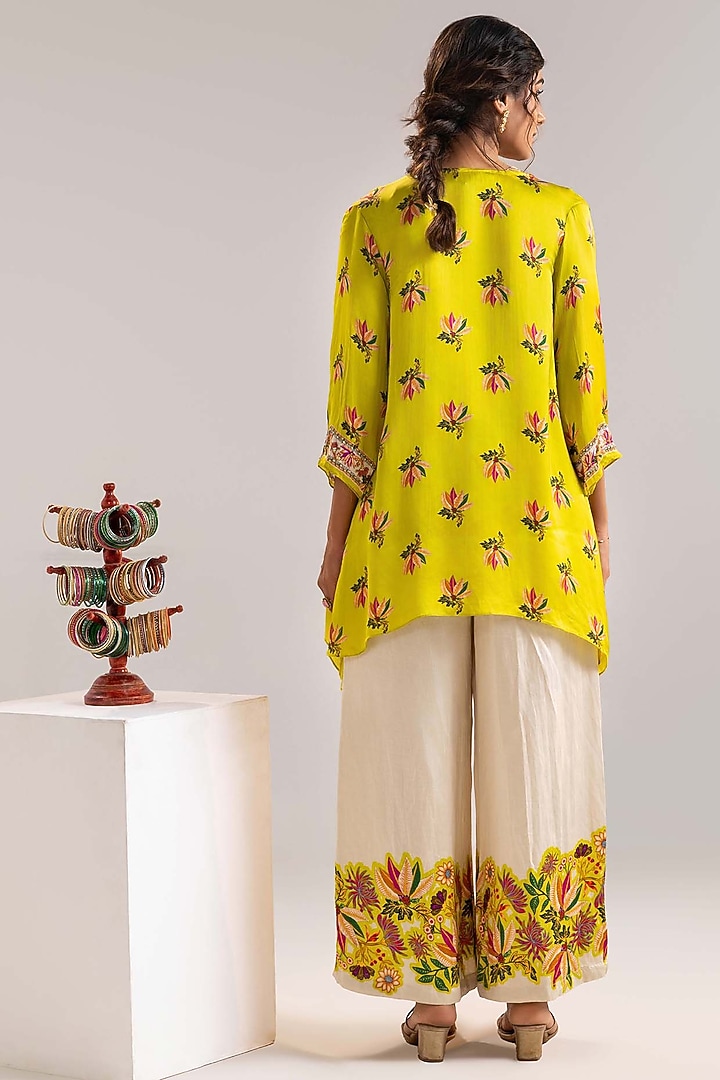 Yellow Satin Linen Embroidered Jacket Set by Soup by Sougat Paul at Pernia's Pop Up Shop