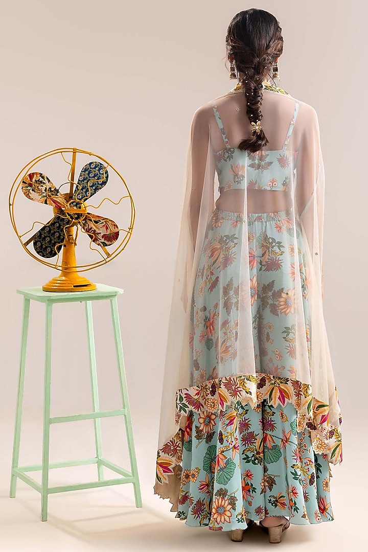 Beige Crepe Embroidered Cape Set by Soup by Sougat Paul at Pernia's Pop Up Shop