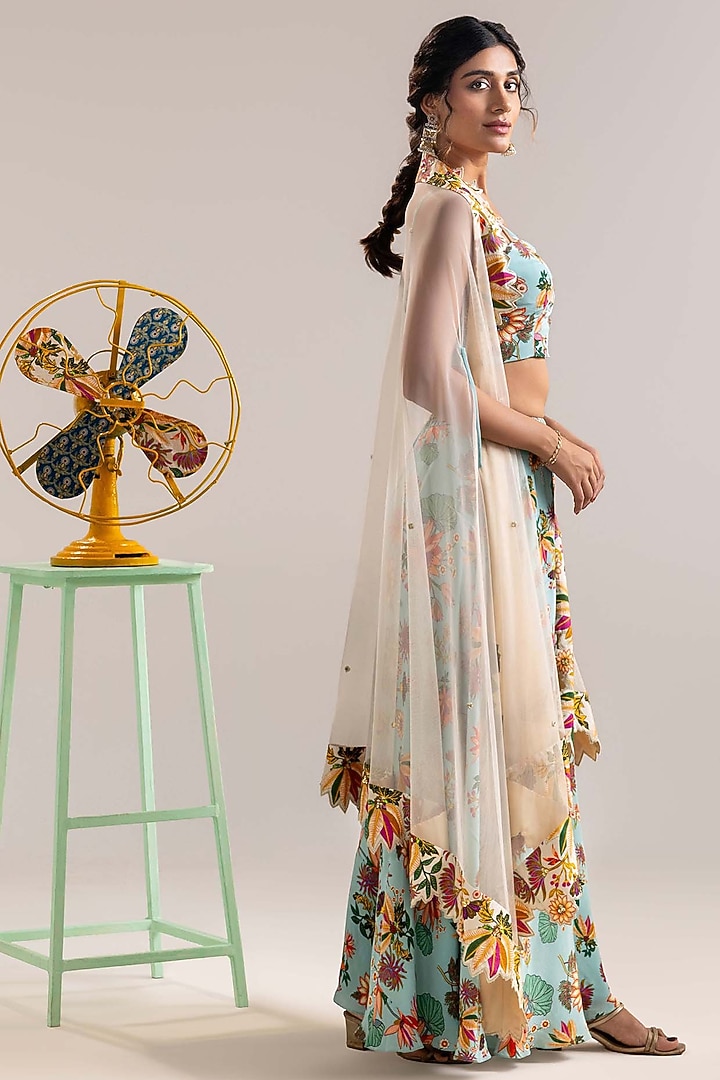Beige Crepe Embroidered Cape Set by Soup by Sougat Paul at Pernia's Pop Up Shop