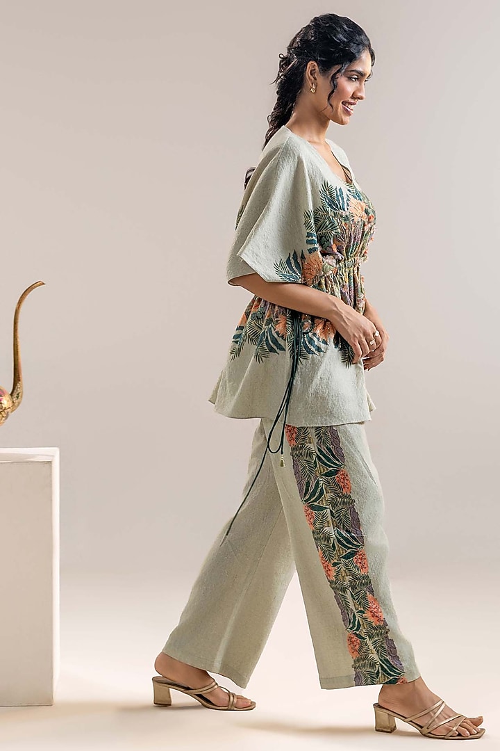 Green Khadi Cotton Embellished Co-Ord Set by Soup by Sougat Paul at Pernia's Pop Up Shop