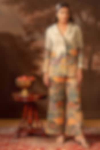 Green Khadi Cotton Cutwork Embroidered Blazer Set by Soup by Sougat Paul at Pernia's Pop Up Shop