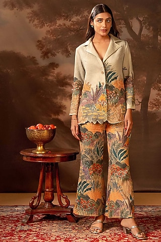 Green Khadi Cotton Cutwork Embroidered Blazer Set by Soup by Sougat Paul