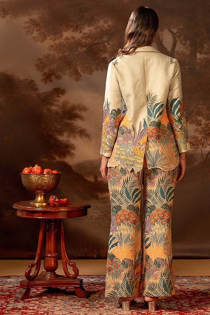 Green Khadi Cotton Cutwork Embroidered Blazer Set by Soup by Sougat Paul at Pernia's Pop Up Shop