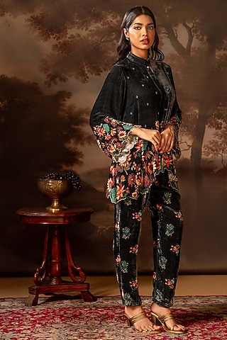 Black Velvet Embellished Co-Ord Set by Soup by Sougat Paul