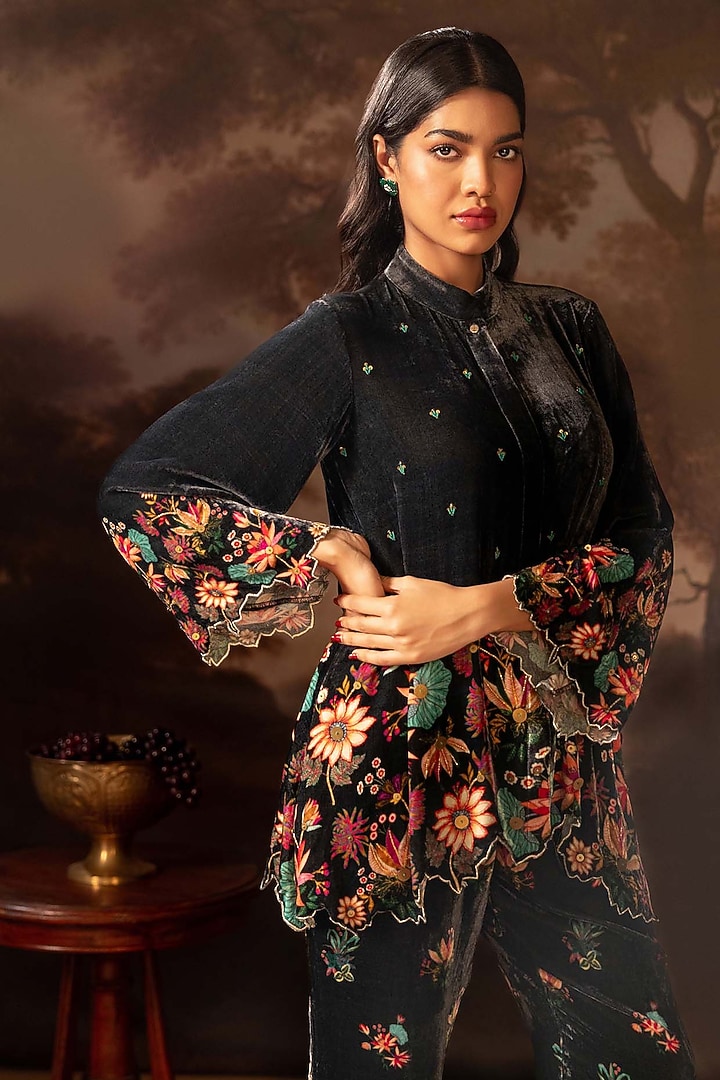 Black Velvet Embellished Co-Ord Set by Soup by Sougat Paul at Pernia's Pop Up Shop