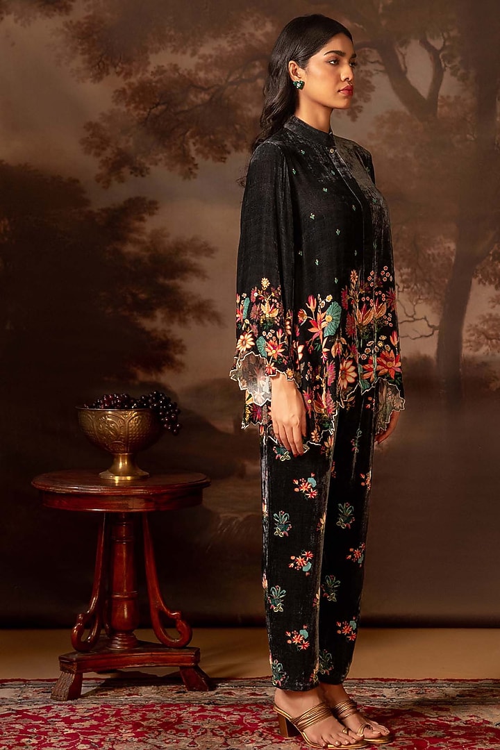 Black Velvet Embellished Co-Ord Set by Soup by Sougat Paul at Pernia's Pop Up Shop