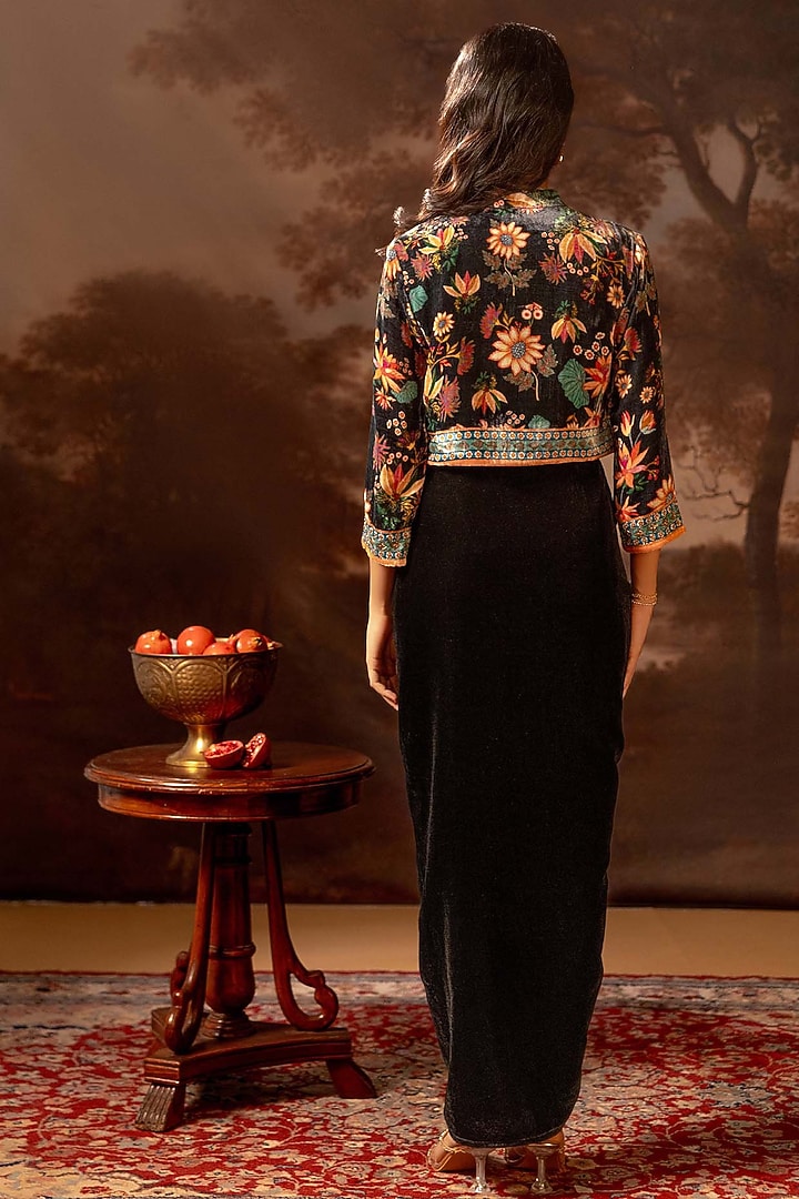 Black Velvet Embroidered Jacket Set by Soup by Sougat Paul at Pernia's Pop Up Shop