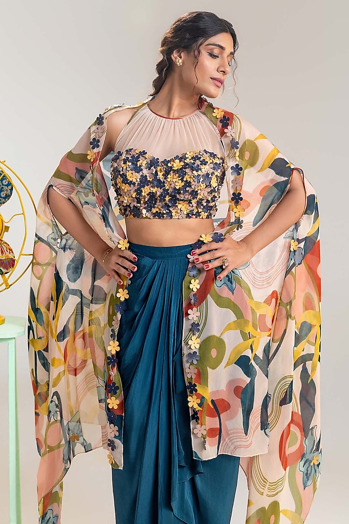 Multi-Colored Organza Cape Set by Soup by Sougat Paul at Pernia's Pop Up Shop