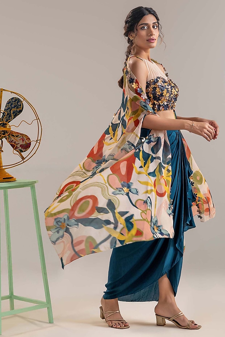 Multi-Colored Organza Cape Set by Soup by Sougat Paul at Pernia's Pop Up Shop
